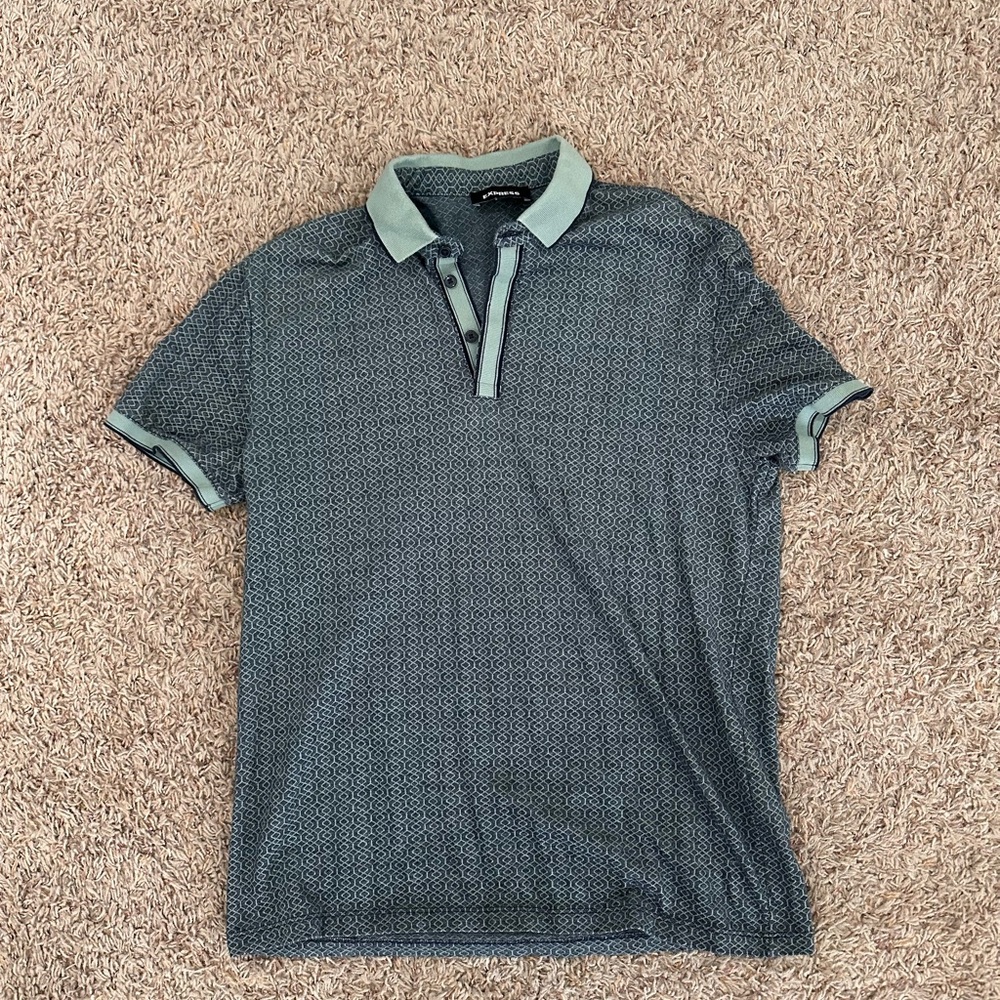 Express Gray and Green Polo Shirt